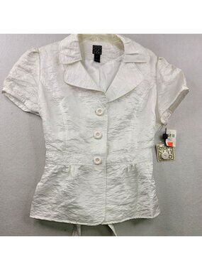 Clara Sun Woo Button-Up Blouse L White Textured Fairy Preppy Feminine Capsule